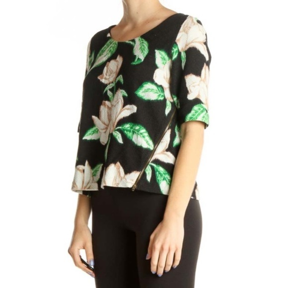 9-H15 SCL  Anthropologie Woman’s Black Green Floral Print  Postmark Blouse Sz S - Picture 3 of 13